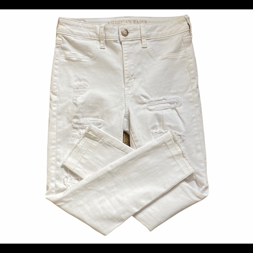 America Eagle Distressed White Hi Rise Jegging